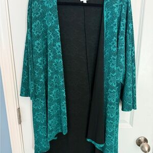 LulaRoe Shirley Cardigan 3/4 Sleeve Teal Lace Women's Sweater Size L